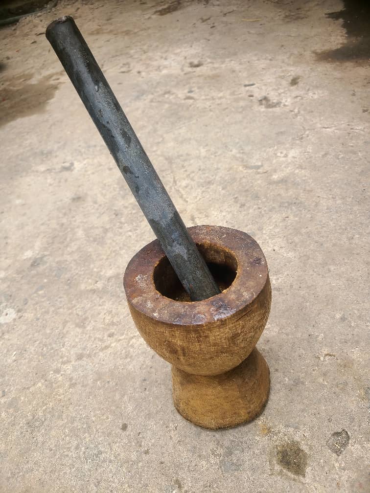 Traditional Ethiopian coffee mortar and pestle (mukecha) — used for generations to hand-grind roasted beans during the coffee ceremony