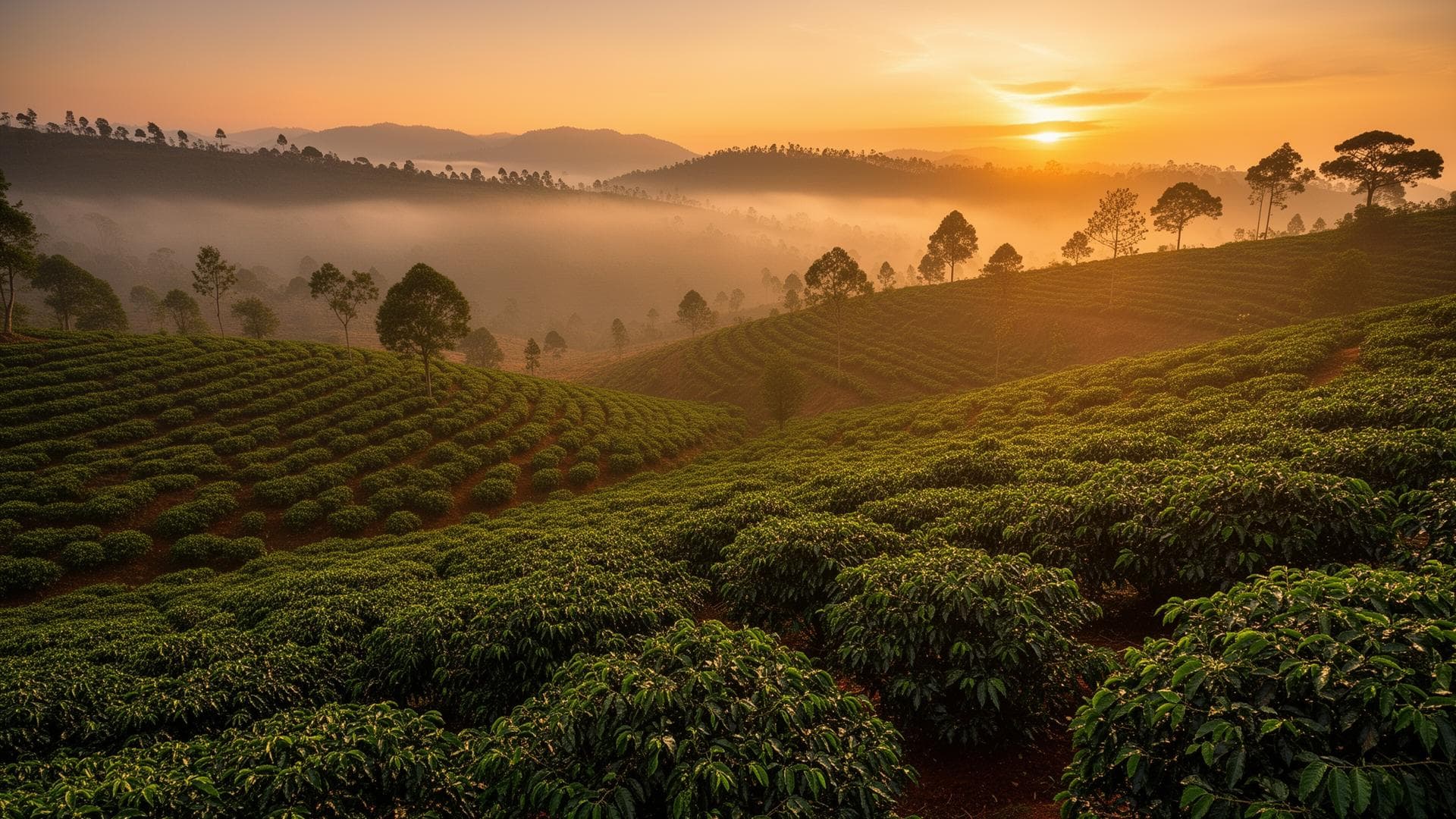 Ethiopian coffee highlands at sunrise